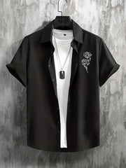 Flower Print Men's Short Sleeve Shirt For Summer Vacation