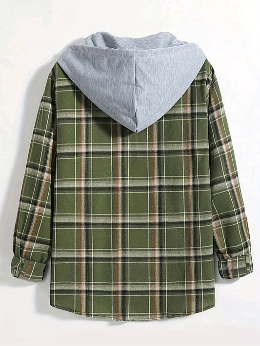 Men's Plaid Hooded Shirt Jacket for Autumn Winter