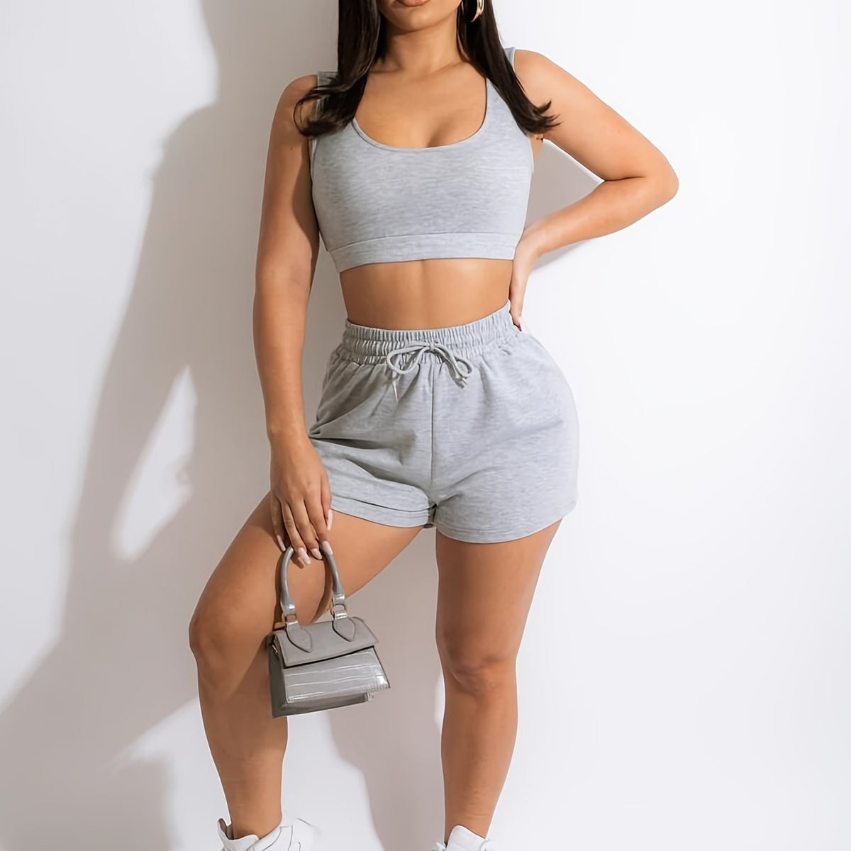 Sporty Two Piece Set Crop Tank Top & Shorts Outfit