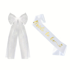 Pearl Bow & Tulle Ribbon Bridal Headpiece Set