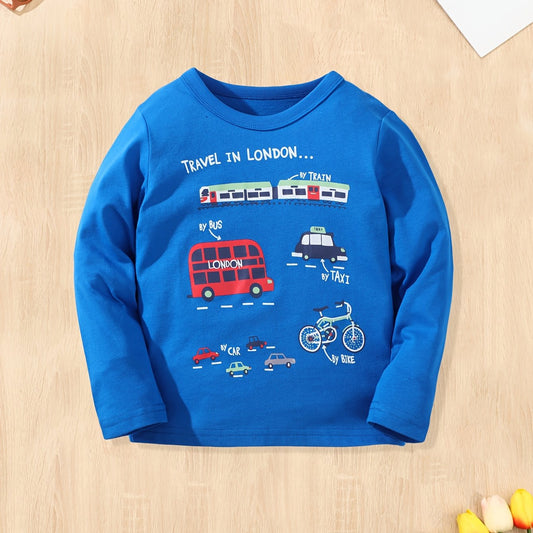 London Travel Boy's Tshirt Long Sleeve Crew Neck Cotton