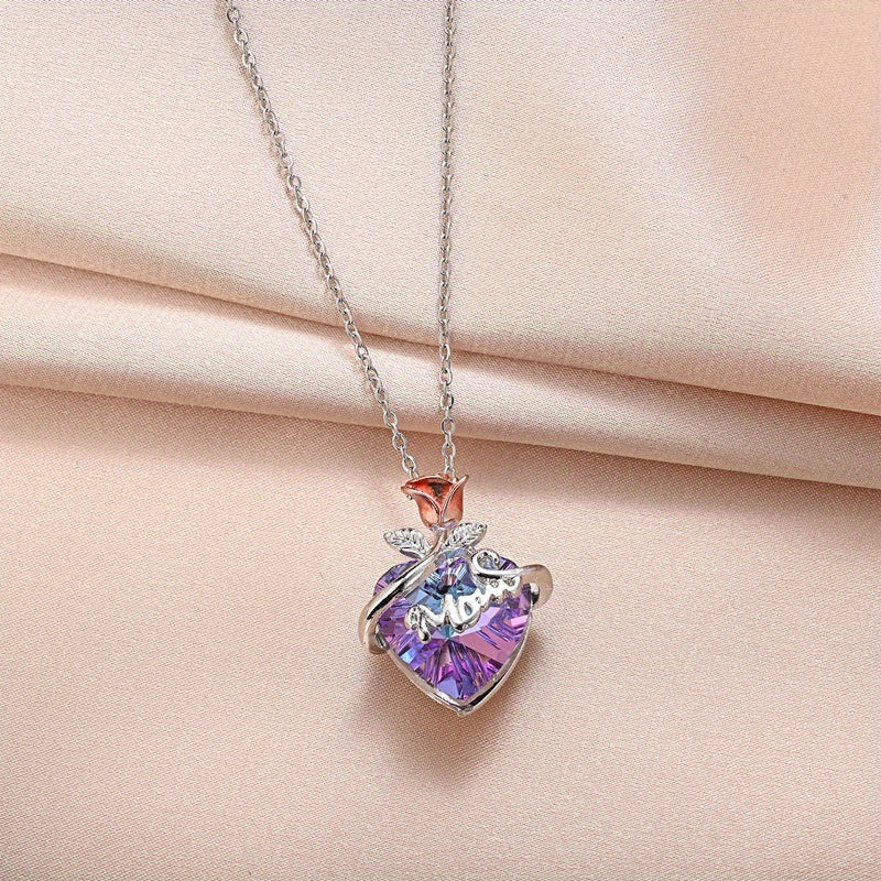 Heart Shaped Crystal Necklace Mother's Pendant Necklace