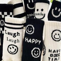 8 Pairs Smiling Face Print Socks Women's Mid Tube Stockings