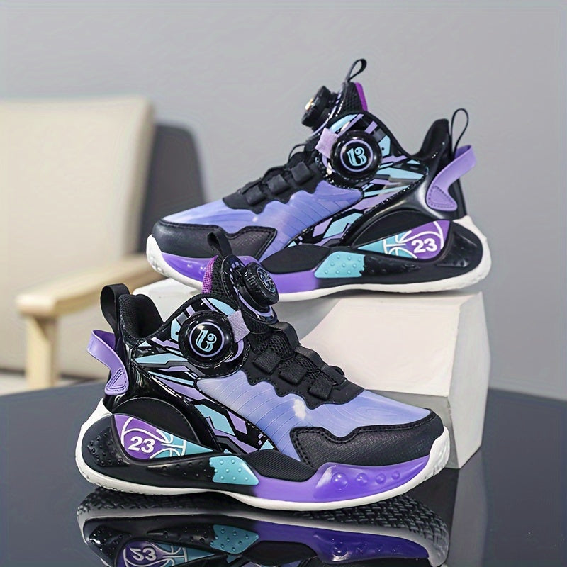 Boys Basketball Shoes Comfy Non Slip Sneakers with Rotating Buckle