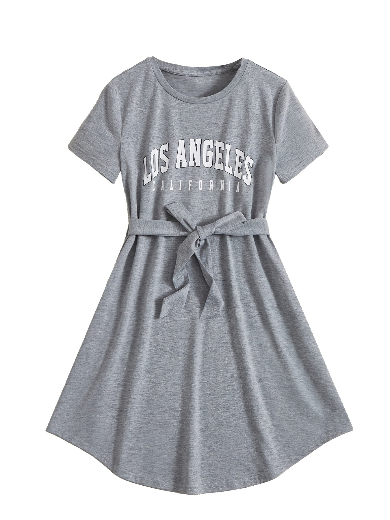Girls' Short Sleeve T Shirt Dress with Belted Waist