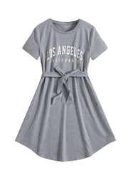 Girls' Short Sleeve T Shirt Dress with Belted Waist
