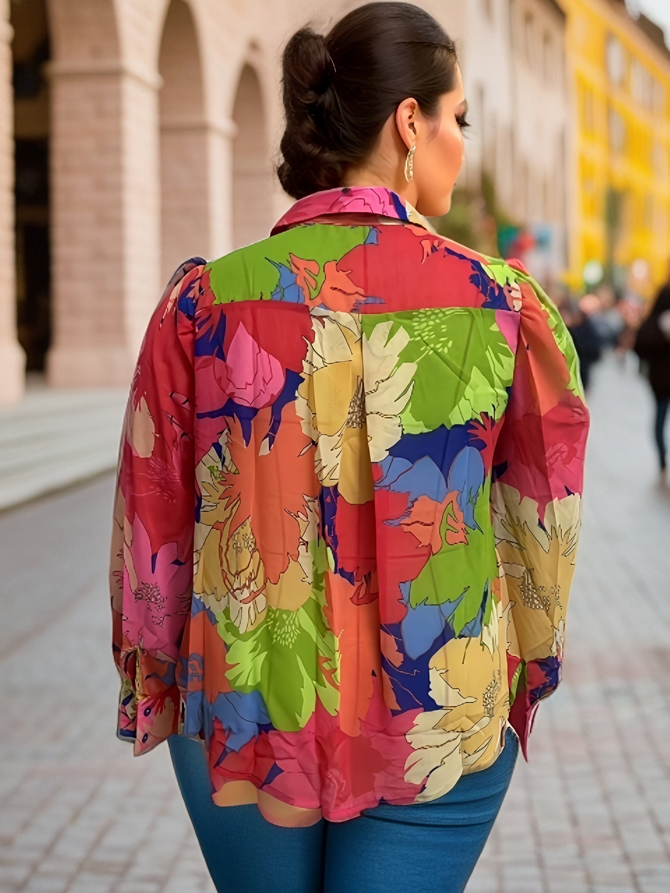  Floral Print Long Sleeve Button Up Shirt