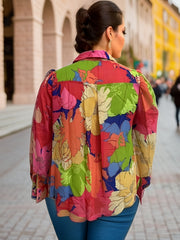  Floral Print Long Sleeve Button Up Shirt