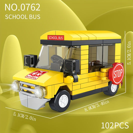 100 pcs City Vehicle Building Blocks Toys - 8 Styles - School Bus, Fire Truck