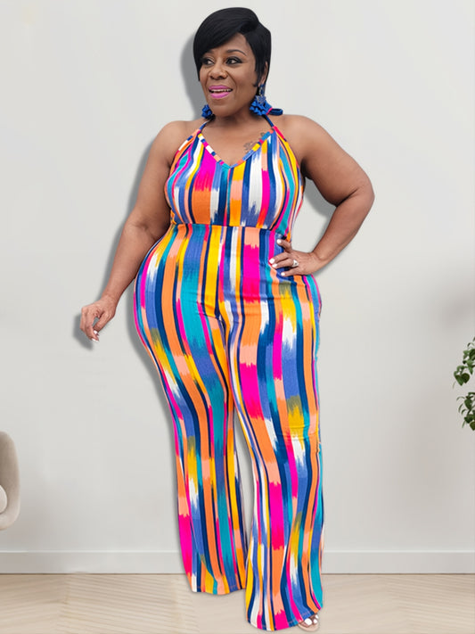 Colorblock Halter Neck Jumpsuit Plus Size Medium