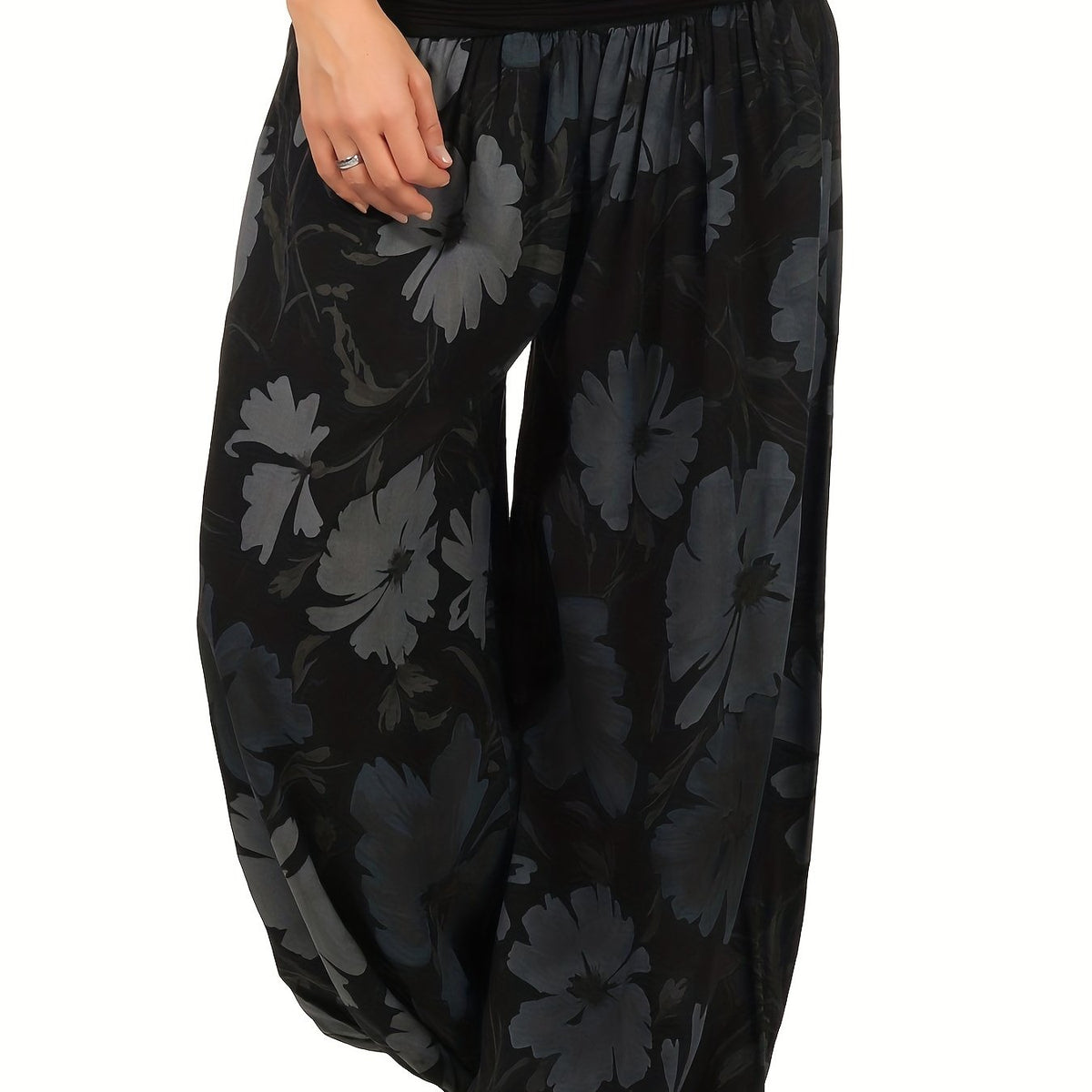  Floral Print High Rise Harem Pants