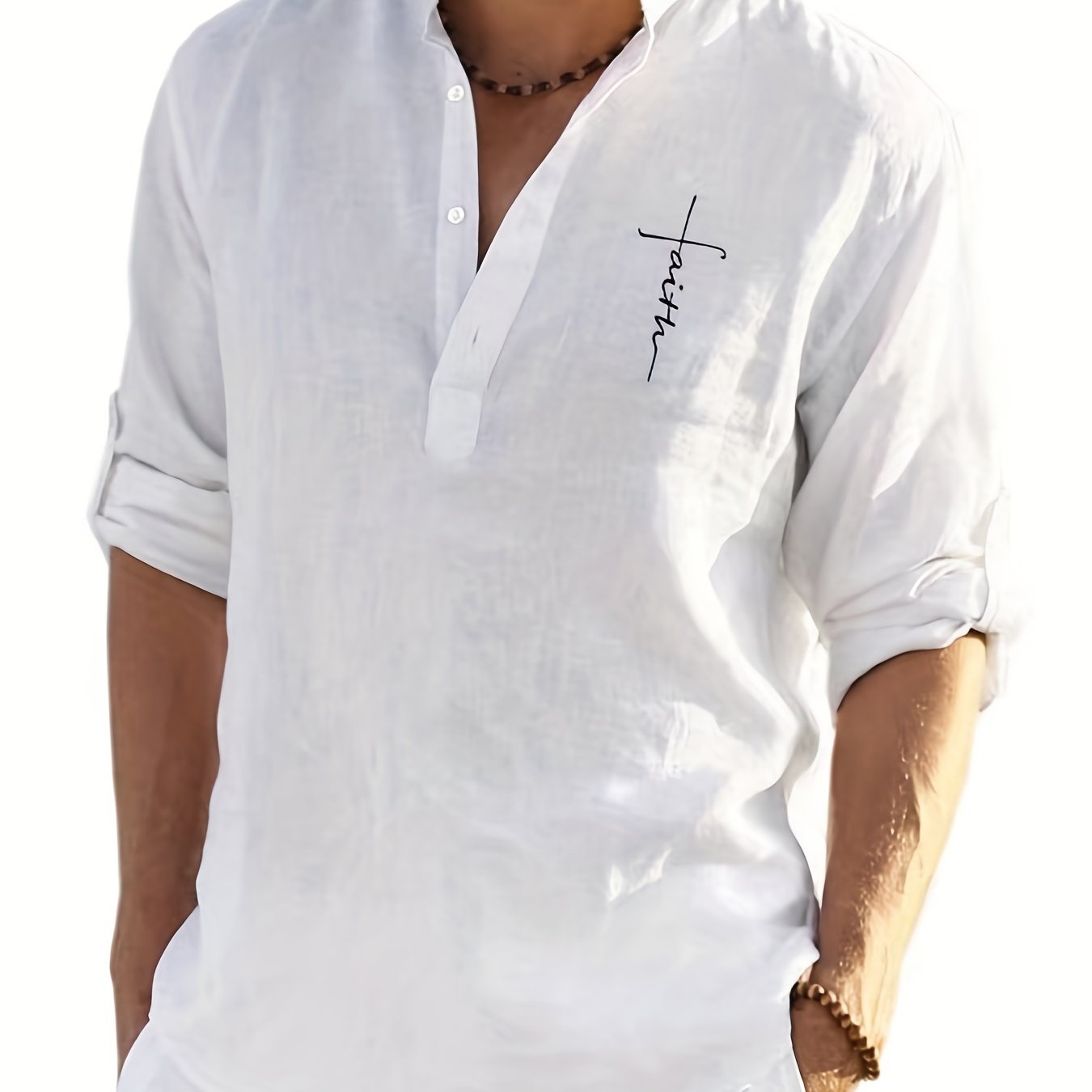 Men's Casual Faith Print T Shirt Long Sleejsons Casual V Neck Shirts