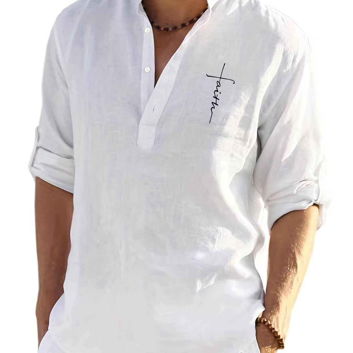 Men's Casual Faith Print T Shirt Long Sleejsons Casual V Neck Shirts