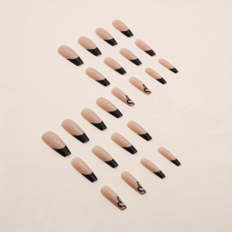 Pink Coffin Nails with Tip and Heart Acrylic Press On Nails