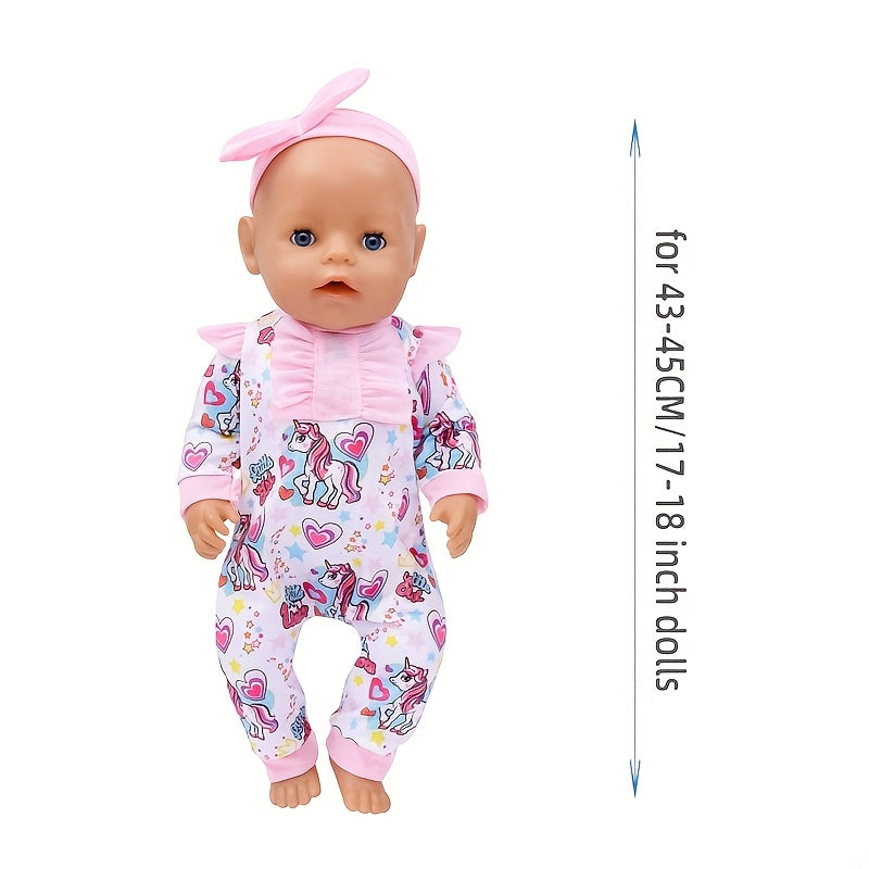 Purple Unicorn Doll Outfit Set with Headband for 18" Dolls