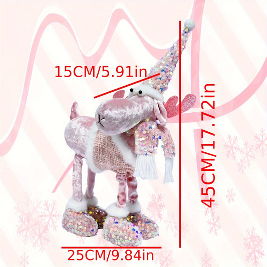 Pink Christmas Elk Knitted Doll Ornament Decorative Deer