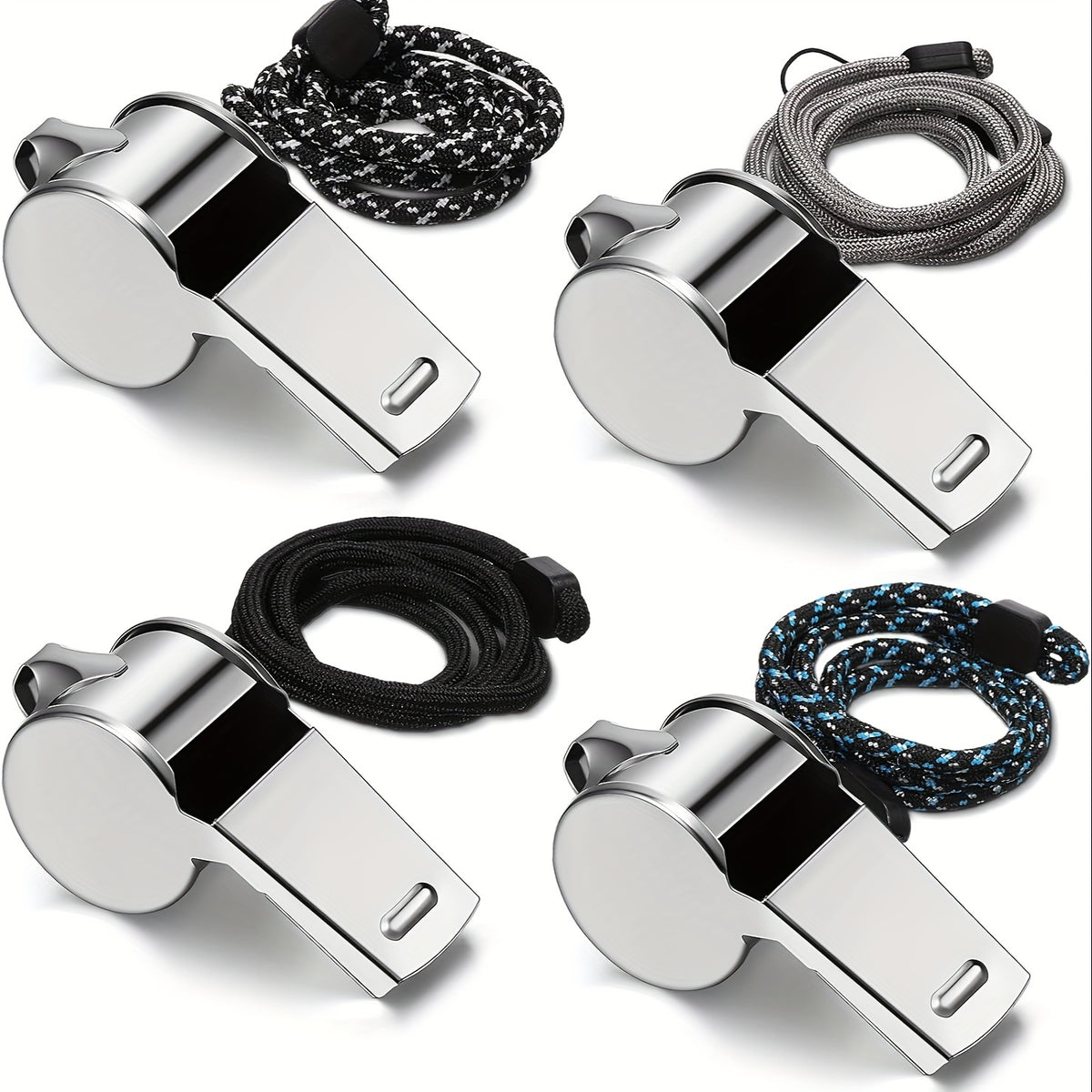 8pc Stainless Steel Whistles w/ Lanyard For Coaches