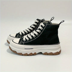 Women's High Top Canvas Sneakers Round Toe Lace Up Platform Walking