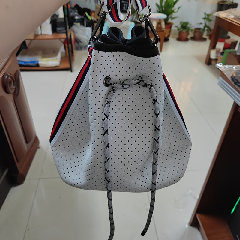 Neoprene Bucket Bag Colorful Strap Drawstring Shoulder Crossbody Bag