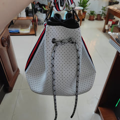 Neoprene Bucket Bag Colorful Strap Drawstring Shoulder Crossbody Bag
