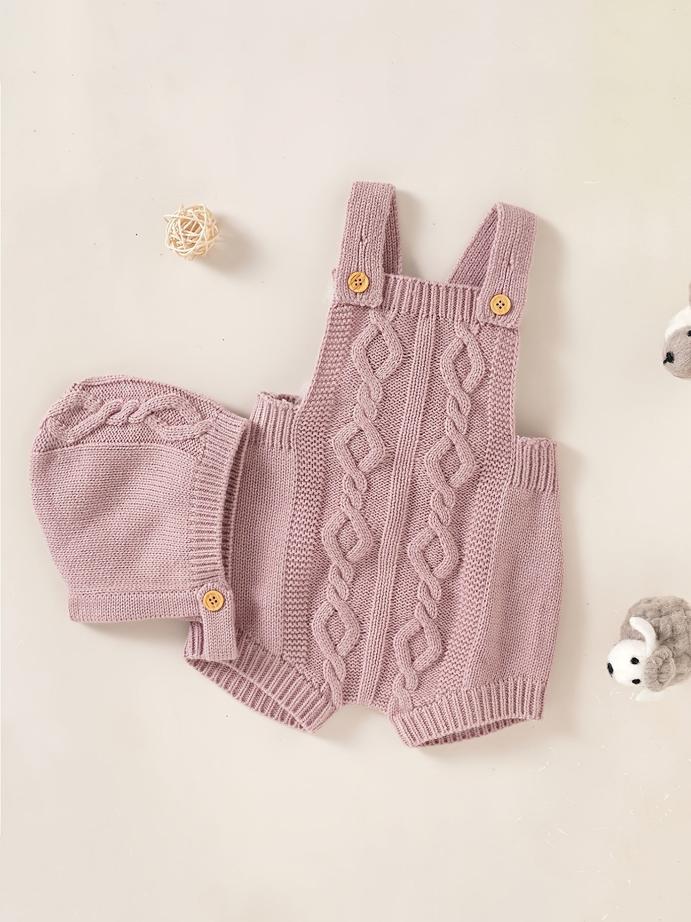 Unisex Baby Knit Sweater Romper Overalls & Hat Set