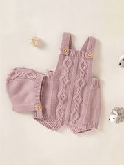 Unisex Baby Knit Sweater Romper Overalls & Hat Set