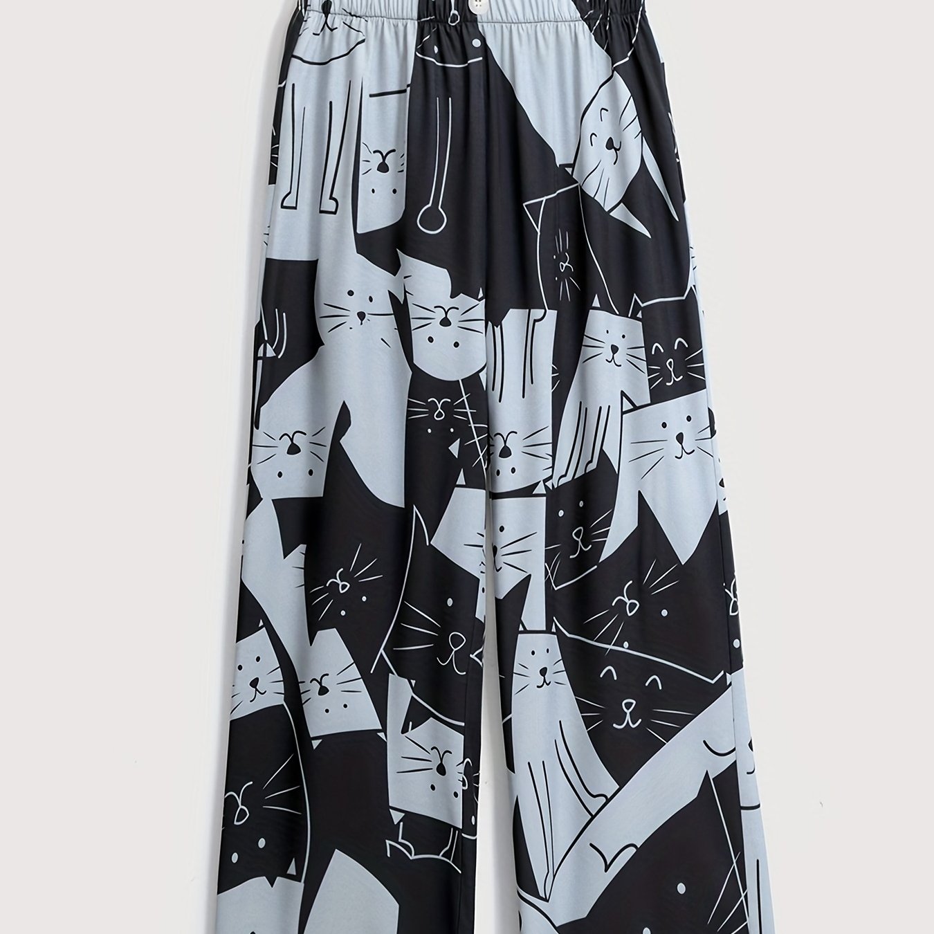  Colorblock Cat Print Wide Leg Pants