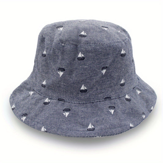 Kids Denim Casual Print Basin Hat Wide Brim Sunscreen Fisherman Hat