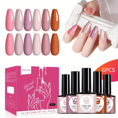 Nude Pink Gel Nail Polish Kit 6 Colors Soak Off No Wipe Gel Varnish Set