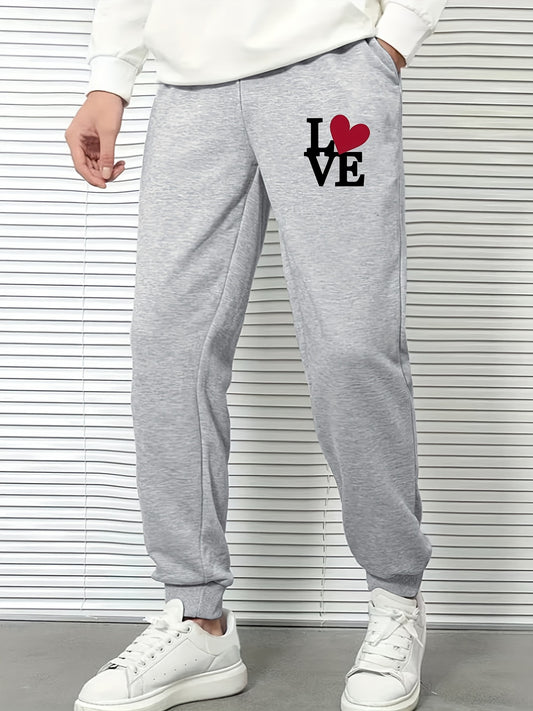 Men s Love Print Sports Pants Casual Drawstring Jogging Trousers