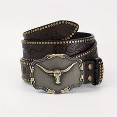 Men's Casual Embossed Western Cowboy Belt Retro Clothing Accessory