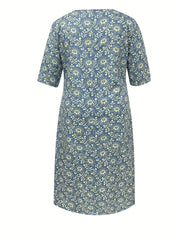  Casual Dress Women's Floral Print Notched Neck Dress