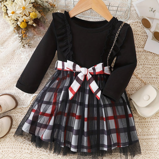 Baby Girls Plaid Patchwork Tulle Dress Princess Party Ball Gown Dress