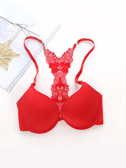 Floral Lace Front Buckle Bra Wireless Solid Adjustment Intimates Bra