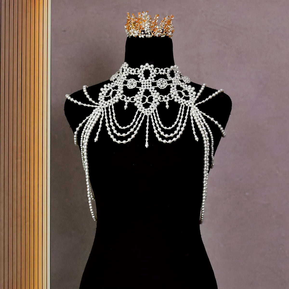 Pearl Bridal Beaded Shoulder Necklace for Women's Wedding Dress