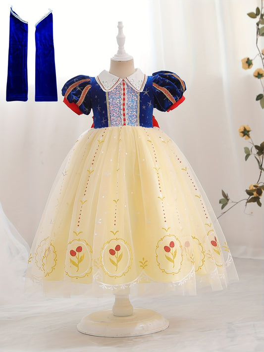 Girl's Princess Dress Sequin Puff Sleeve Mesh Fairy Tale Cosplay Costume