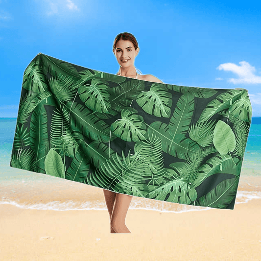 Leaf Pattern Beach Towel Quick Drying Absorbent Sandproof Microfiber