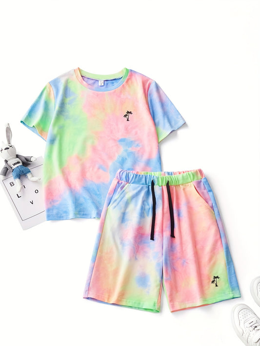 Boys Tie Dye Print Short Sleeve T Shirt & Shorts Set