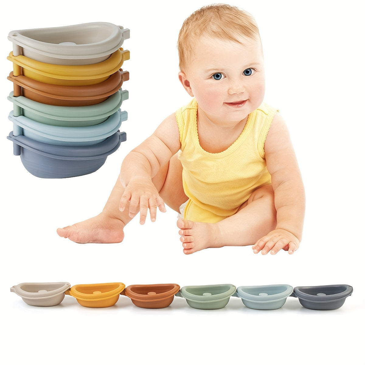 Colorful Stacking Boat Bath Toys for Kids - Durable ABS Material