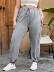 Sporty Plus Size Solid Elastic Waist Pants