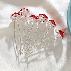 6pcs Rose & Rhinestone Hair Pins Bridal Wedding Headwear