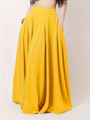  Solid Elastic High Rise Maxi Skirt With Pockets