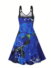  Floral & Butterfly Print V Neck Cami Dress