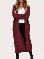 Cable Long Sleeve Stretch Sweater Cardigan With Pockets