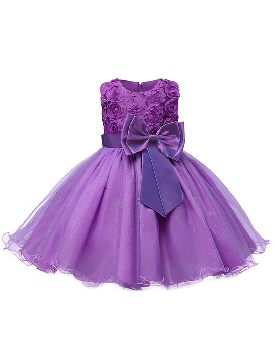 Girl Bow Waist Party Dress Sleeveless Mesh Tutu Skirt Evening Dress