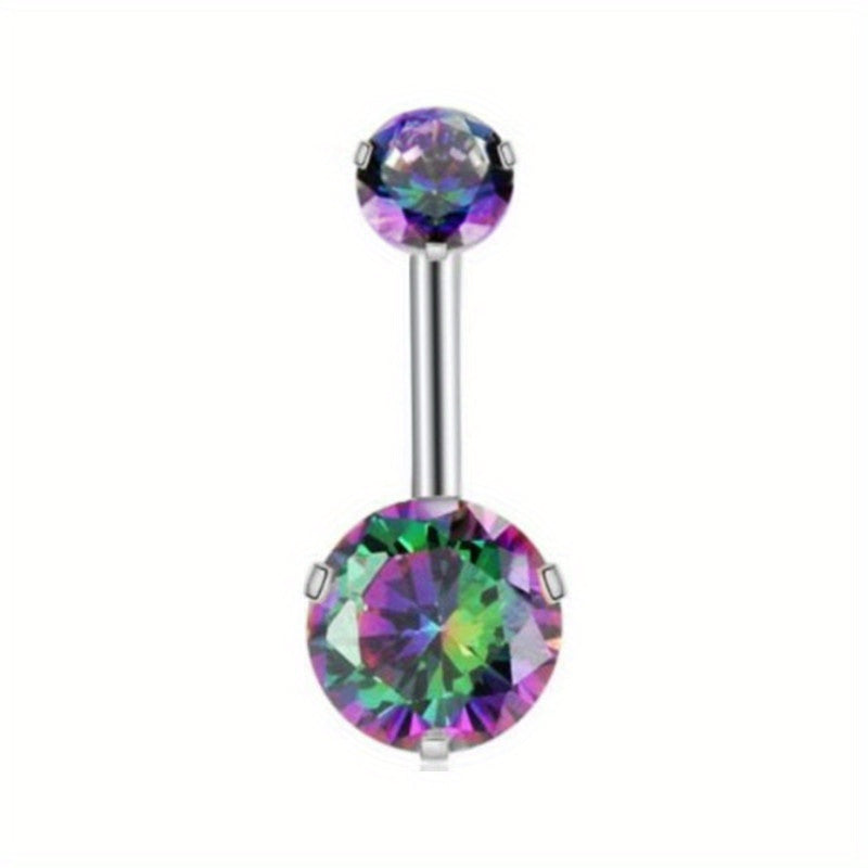 Colorful Zircon Belly Button Ring Stainless Steel Piercing Jewelry