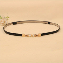 Adjustable PU Leather Belt with Faux Pearl Buckle