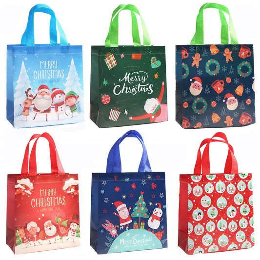 6pcs Christmas Gift Bags Reusable Xmas Tote Bulk Bags With Handles