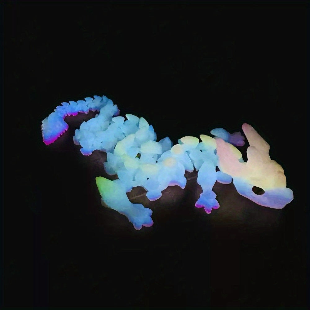 Glow in Dark Crystal Dragon Statue Jointed Body Random Eyes Plastic Decor