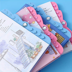 Lockable Password Notebook for Students with Cartoon & Pink Accents